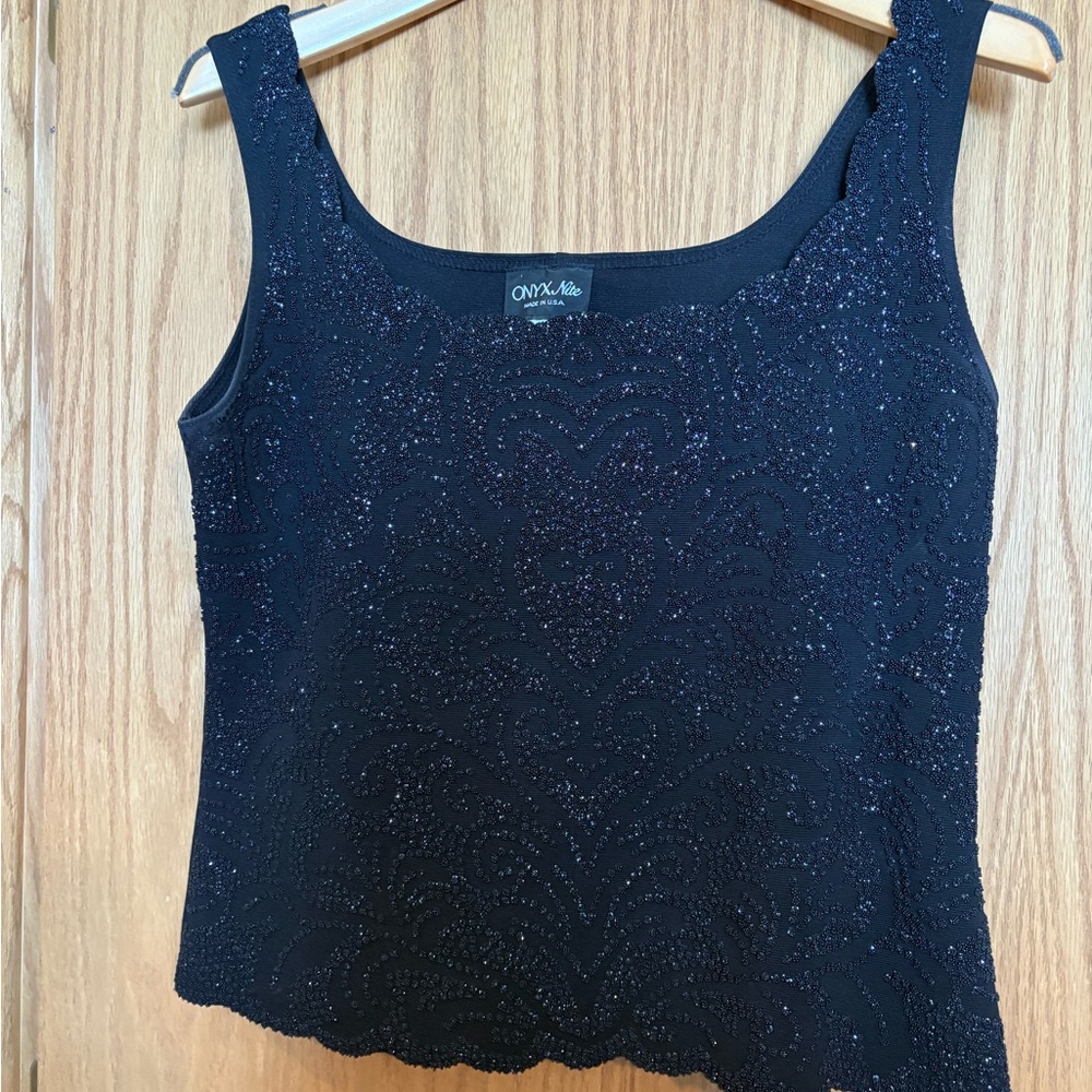 Onyx Nite Black Fitted Sequin Tank Top